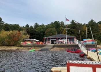 Hopkinton boathouse as seen from the water